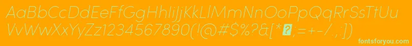 SofiaProUltralightItalic-Schriftart – Grüne Schriften auf orangefarbenem Hintergrund