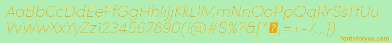 SofiaProUltralightItalic-Schriftart – Orangefarbene Schriften auf grünem Hintergrund