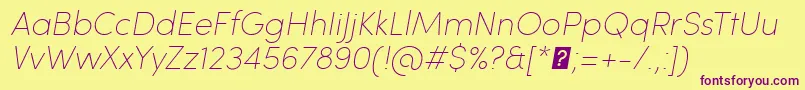 Czcionka SofiaProUltralightItalic – fioletowe czcionki na żółtym tle