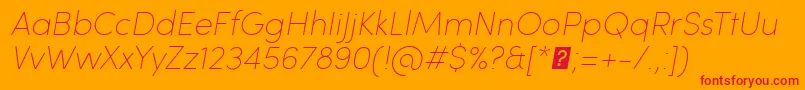 SofiaProUltralightItalic-Schriftart – Rote Schriften auf orangefarbenem Hintergrund