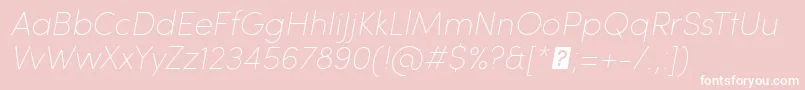 SofiaProUltralightItalic-fontti – valkoiset fontit vaaleanpunaisella taustalla