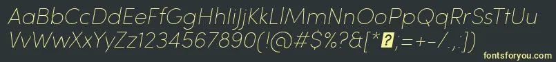 Czcionka SofiaProUltralightItalic – żółte czcionki na czarnym tle
