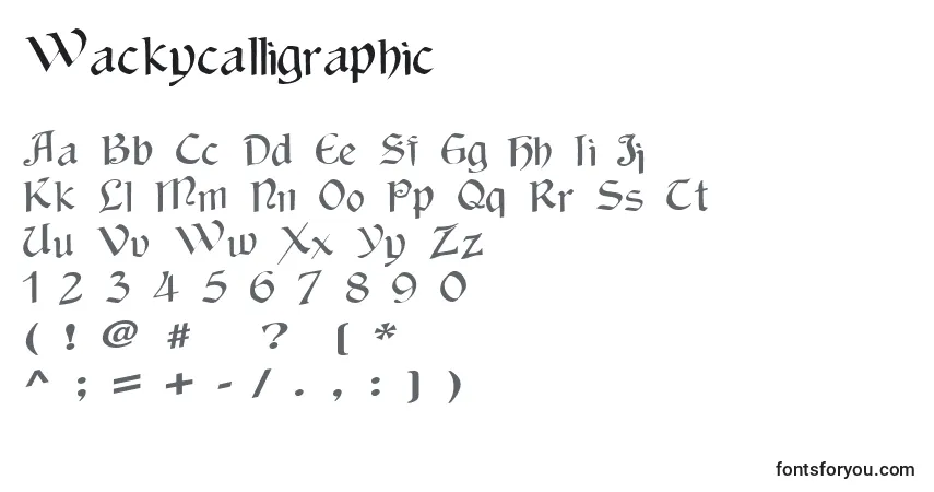 Schriftart Wackycalligraphic – Alphabet, Zahlen, spezielle Symbole