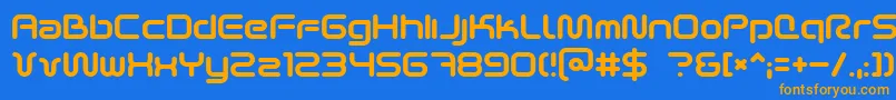 フォントSciFied2002 – オレンジ色の文字が青い背景にあります。