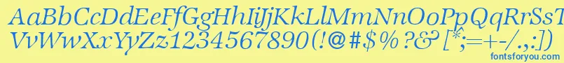 Weitere Informationen zur ZabriskieinternationalLightItalic-Schriftart ZabriskieinternationalLightItalic-Schriftart – Blaue Schriften auf gelbem Hintergrund
