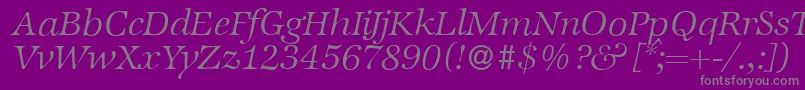 Fonte ZabriskieinternationalLightItalic – fontes cinzas em um fundo violeta