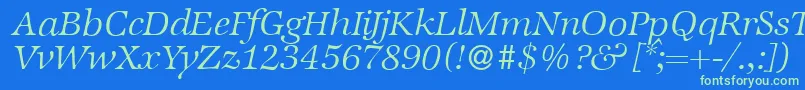 ZabriskieinternationalLightItalic-Schriftart – Grüne Schriften auf blauem Hintergrund