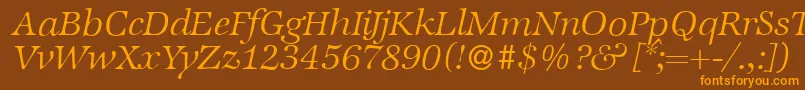 Weitere Informationen zur ZabriskieinternationalLightItalic-Schriftart ZabriskieinternationalLightItalic-Schriftart – Orangefarbene Schriften auf braunem Hintergrund