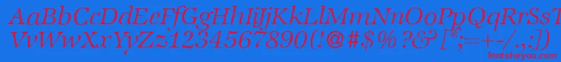 フォントZabriskieinternationalLightItalic – 赤い文字の青い背景