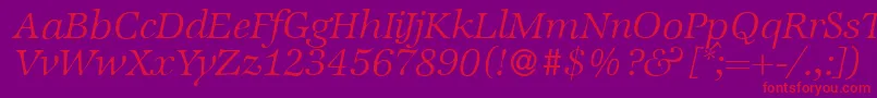 フォントZabriskieinternationalLightItalic – 紫の背景に赤い文字