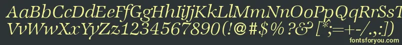 Fonte ZabriskieinternationalLightItalic – fontes amarelas em um fundo preto