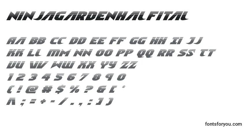 Schriftart Ninjagardenhalfital – Alphabet, Zahlen, spezielle Symbole