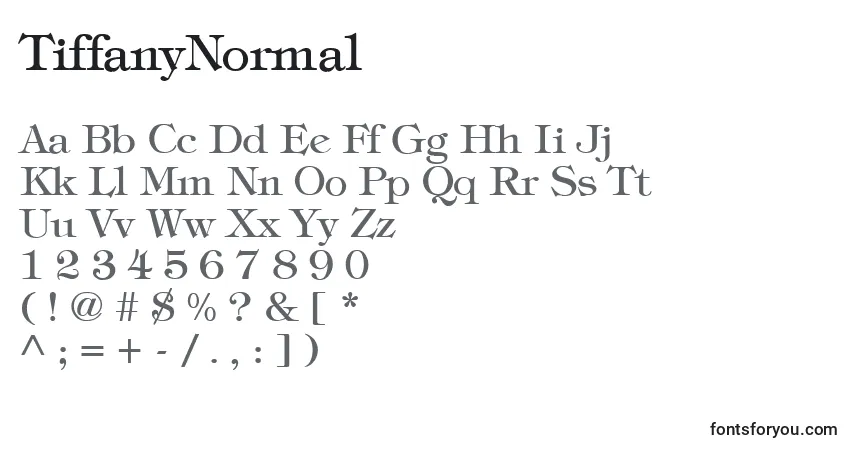 A fonte TiffanyNormal – alfabeto, números, caracteres especiais