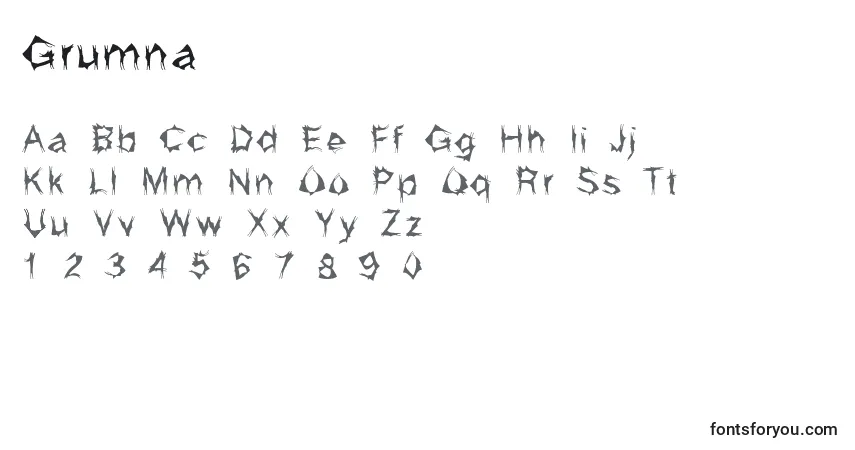 Schriftart Grumna – Alphabet, Zahlen, spezielle Symbole
