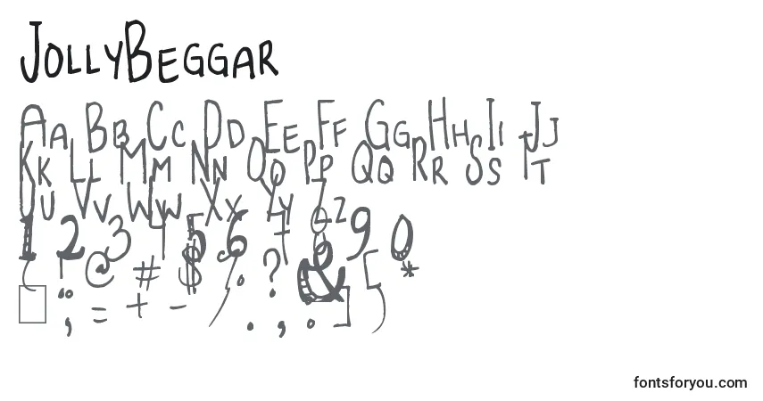 Schriftart JollyBeggar – Alphabet, Zahlen, spezielle Symbole