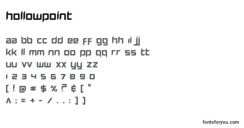 Schriftart Hollowpoint – Alphabet, Zahlen, spezielle Symbole