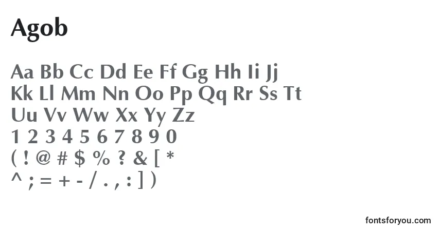 Czcionka Agob – alfabet, cyfry, specjalne znaki