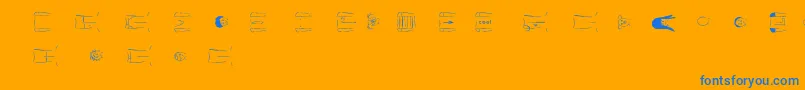 Więcej informacji o czcionce CreateACartoonMaleBasicKit Czcionka CreateACartoonMaleBasicKit – niebieskie czcionki na pomarańczowym tle