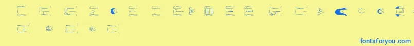 フォントCreateACartoonMaleBasicKit – 青い文字が黄色の背景にあります。