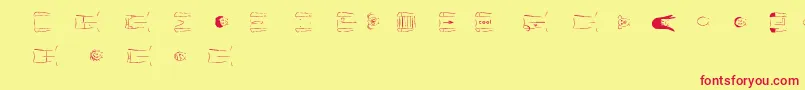 Шрифт CreateACartoonMaleBasicKit – красные шрифты на жёлтом фоне