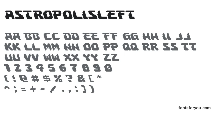 Schriftart Astropolisleft – Alphabet, Zahlen, spezielle Symbole
