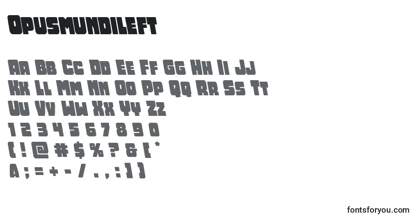 Opusmundileft font – alphabet, numbers, special characters