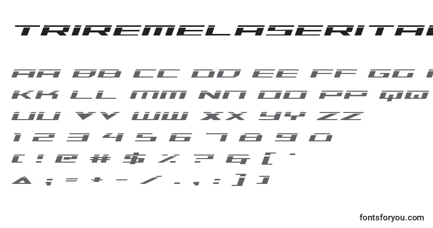 characters of triremelaserital font, letter of triremelaserital font, alphabet of  triremelaserital font