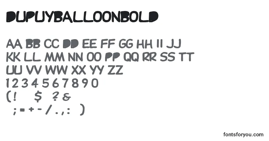 Czcionka Dupuyballoonbold – alfabet, cyfry, specjalne znaki