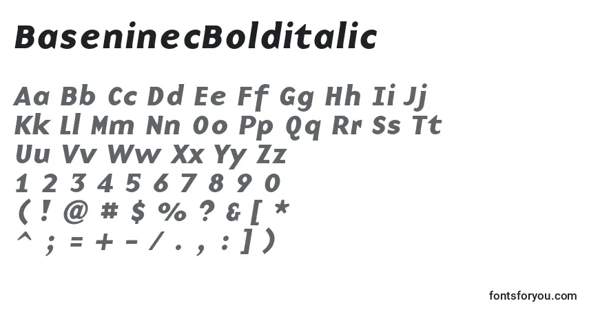 A fonte BaseninecBolditalic – alfabeto, números, caracteres especiais