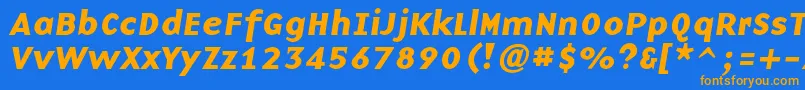 フォントBaseninecBolditalic – オレンジ色の文字が青い背景にあります。