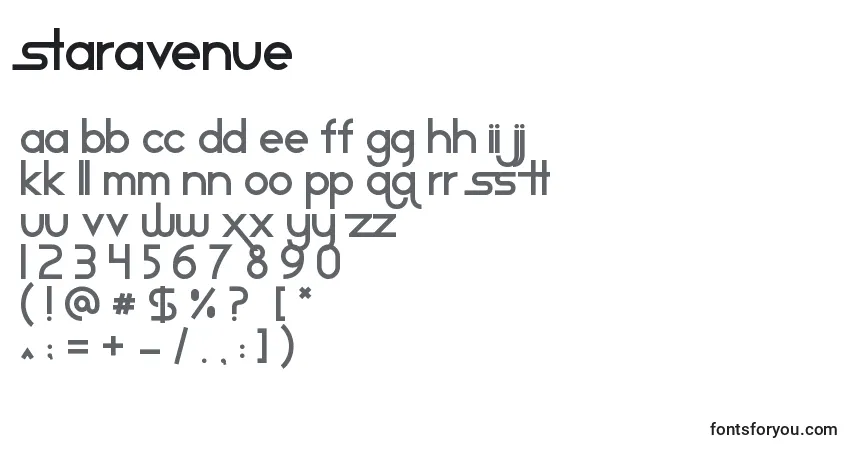 Schriftart Staravenue – Alphabet, Zahlen, spezielle Symbole