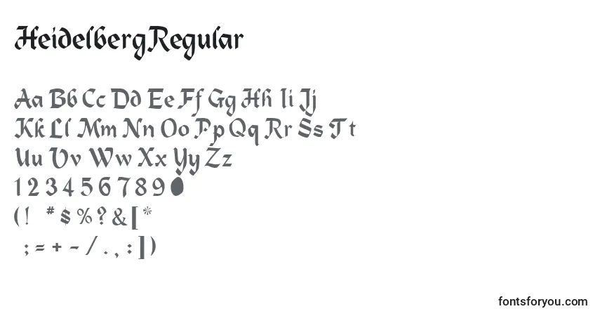 Czcionka HeidelbergRegular – alfabet, cyfry, specjalne znaki