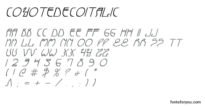 Шрифт CoyoteDecoItalic – алфавит, цифры, специальные символы