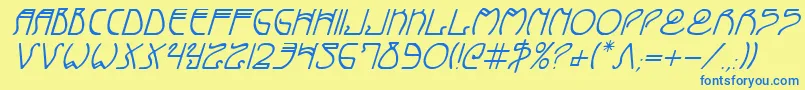 Fonte CoyoteDecoItalic – fontes azuis em um fundo amarelo