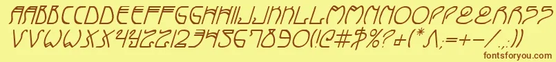 Fonte CoyoteDecoItalic – fontes marrons em um fundo amarelo