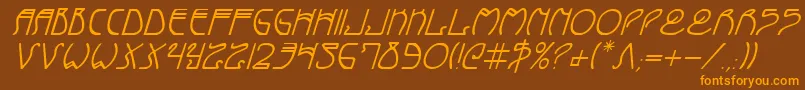 CoyoteDecoItalic-fontti – oranssit fontit ruskealla taustalla