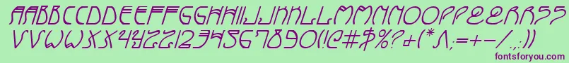 Fonte CoyoteDecoItalic – fontes roxas em um fundo verde