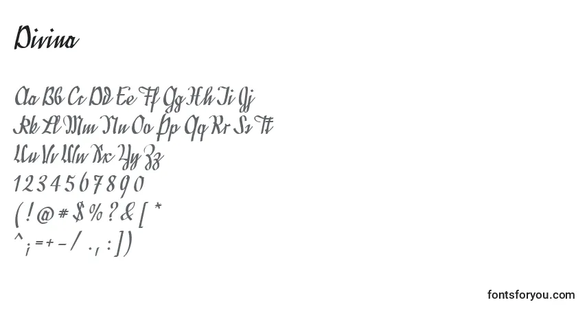 Schriftart Divina – Alphabet, Zahlen, spezielle Symbole