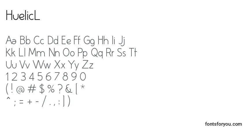 Czcionka HuelicL – alfabet, cyfry, specjalne znaki