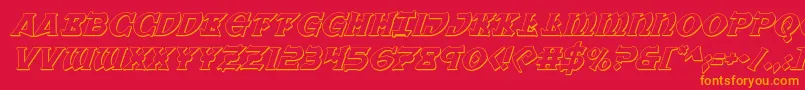 Warpriest3Dital-Schriftart – Orangefarbene Schriften auf rotem Hintergrund