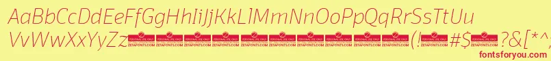 DomotikaThinItalicTrial-fontti – punaiset fontit keltaisella taustalla