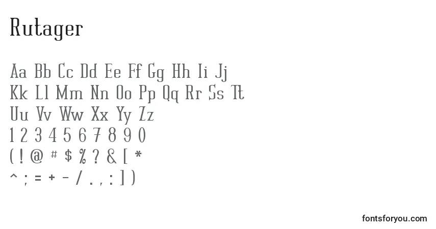 A fonte Rutager – alfabeto, números, caracteres especiais