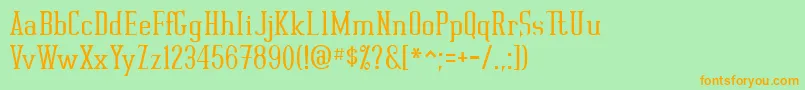 フォントRutager – オレンジの文字が緑の背景にあります。