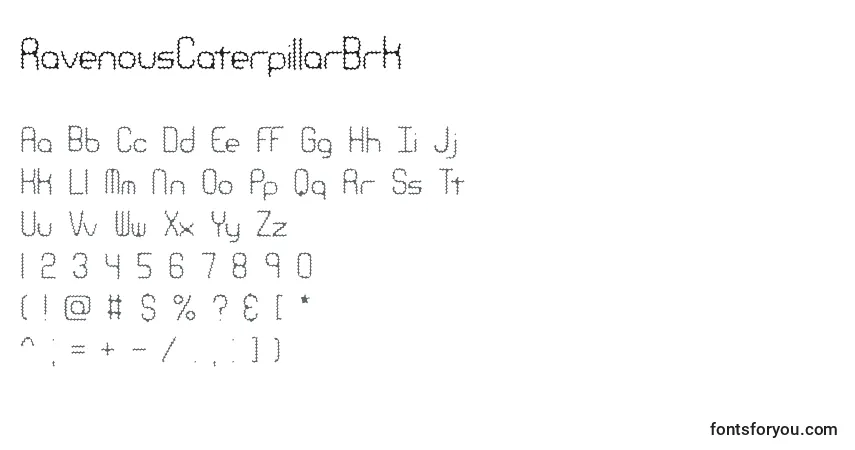 Czcionka RavenousCaterpillarBrk – alfabet, cyfry, specjalne znaki