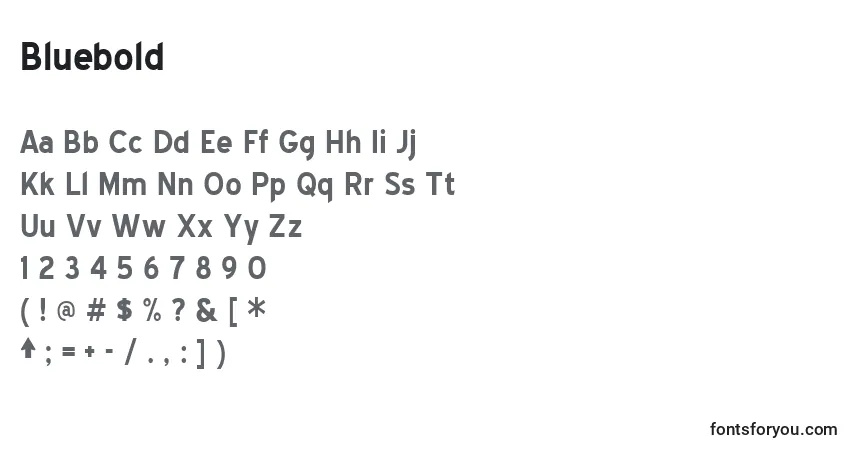 Czcionka Bluebold – alfabet, cyfry, specjalne znaki