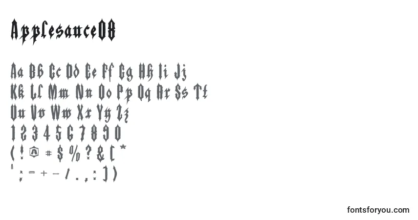 Czcionka Applesauce08 – alfabet, cyfry, specjalne znaki