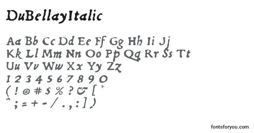 DuBellayItalicフォント–アルファベット、数字、特殊文字