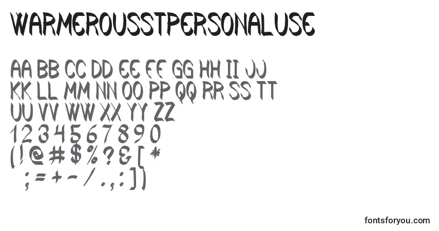 Schriftart WarmerousStPersonalUse – Alphabet, Zahlen, spezielle Symbole