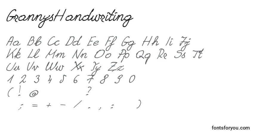 A fonte GrannysHandwriting – alfabeto, números, caracteres especiais