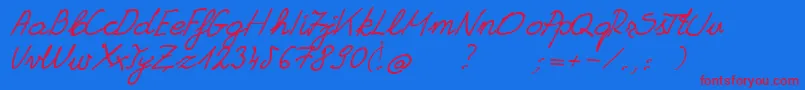 GrannysHandwriting-Schriftart – Rote Schriften auf blauem Hintergrund